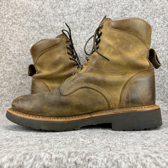 ✅Justin Original Brown Leather Work-boots Soft-Toe EH J-Max 440 Mens 12D USA - Picture 8 of 12